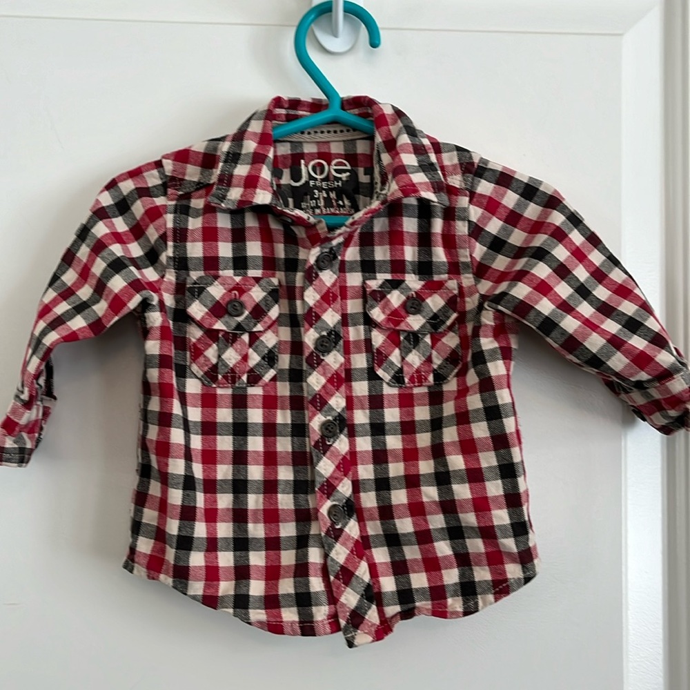 Joe Fresh plaid button down shirt size 12-17 lbs